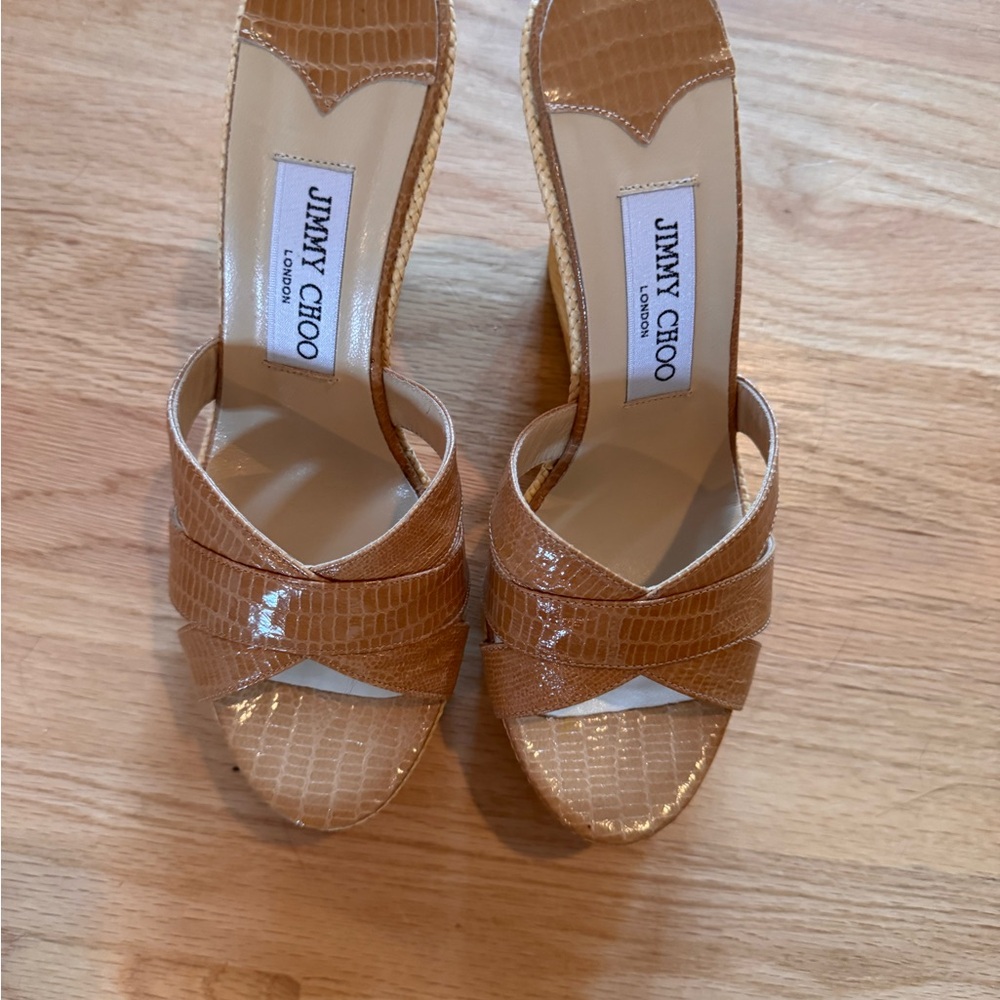 Jimmy Choo Brown Croc-Pattern Wedges